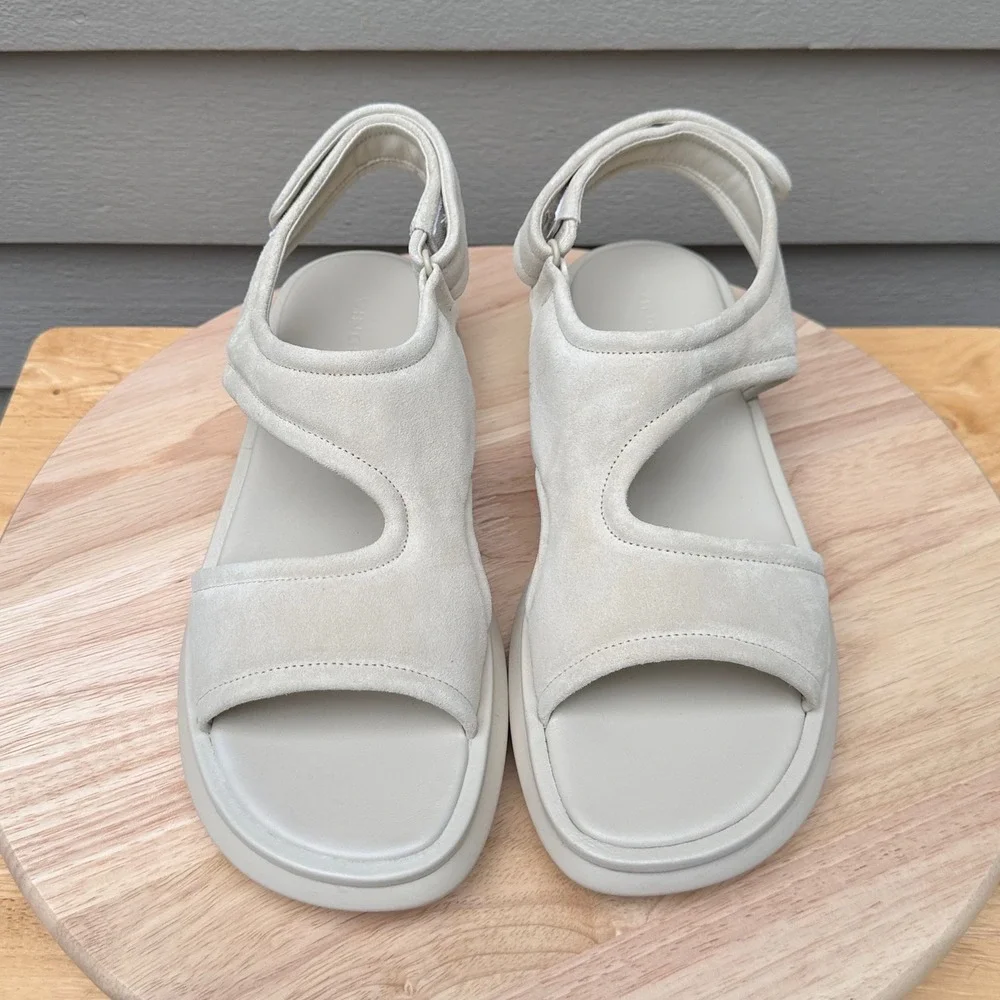 Vince Glyn Suede Platform Sandals Bone White Slingback Womens 9 EUR 40